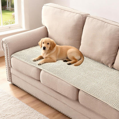 Plush Chenille Dog Bed Cover Thick Soft Sofa Cover for 3 Cushion Couch Anti Slip Couch Cover Furniture Protector for Dog, Pet, Cat (35" x 82", Ivory)