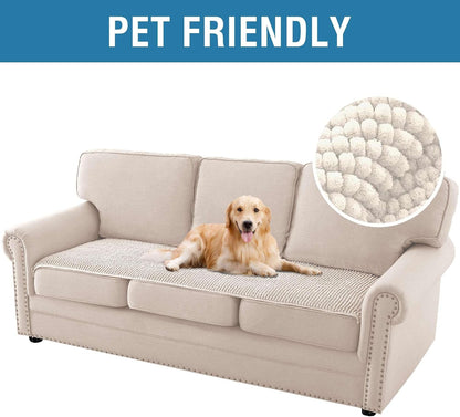 Plush Chenille Dog Bed Cover Thick Soft Sofa Cover for 3 Cushion Couch Anti Slip Couch Cover Furniture Protector for Dog, Pet, Cat (35" x 82", Ivory)