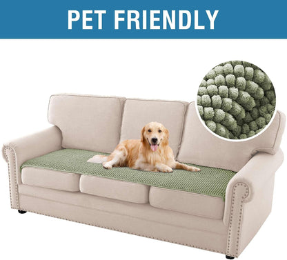 Plush Chenille Dog Bed Cover Thick Soft Sofa Cover for 3 Cushion Couch Anti Slip Couch Cover Furniture Protector for Dog, Pet, Cat (35" x 82", Ivory)