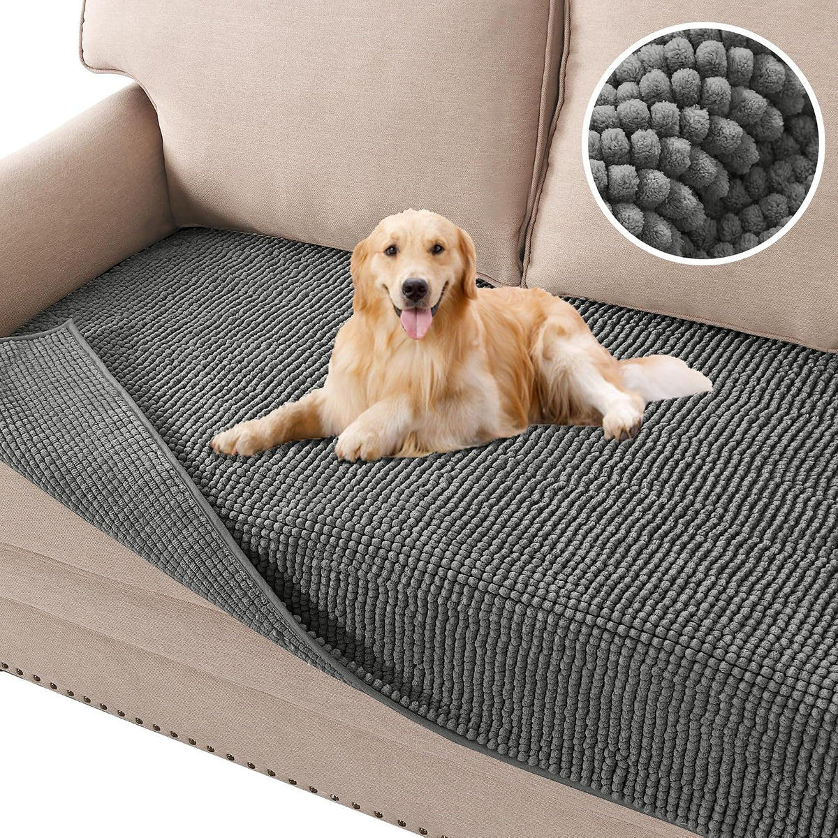 Plush Chenille Dog Bed Cover Thick Soft Sofa Cover for 3 Cushion Couch Anti Slip Couch Cover Furniture Protector for Dog, Pet, Cat (35" x 82", Ivory)