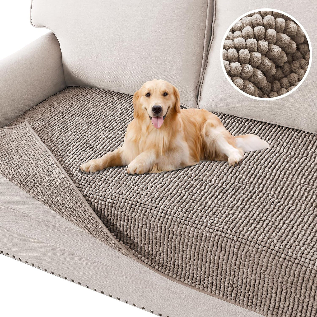 Plush Chenille Dog Bed Cover Thick Soft Sofa Cover for 3 Cushion Couch Anti Slip Couch Cover Furniture Protector for Dog, Pet, Cat (35" x 82", Ivory)