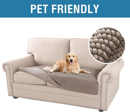 Plush Chenille Dog Bed Cover Thick Soft Sofa Cover for 3 Cushion Couch Anti Slip Couch Cover Furniture Protector for Dog, Pet, Cat (35" x 82", Ivory)