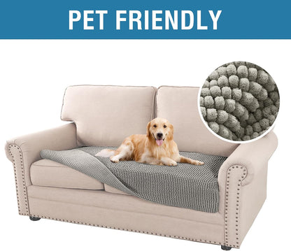 Plush Chenille Dog Bed Cover Thick Soft Sofa Cover for 3 Cushion Couch Anti Slip Couch Cover Furniture Protector for Dog, Pet, Cat (35" x 82", Ivory)