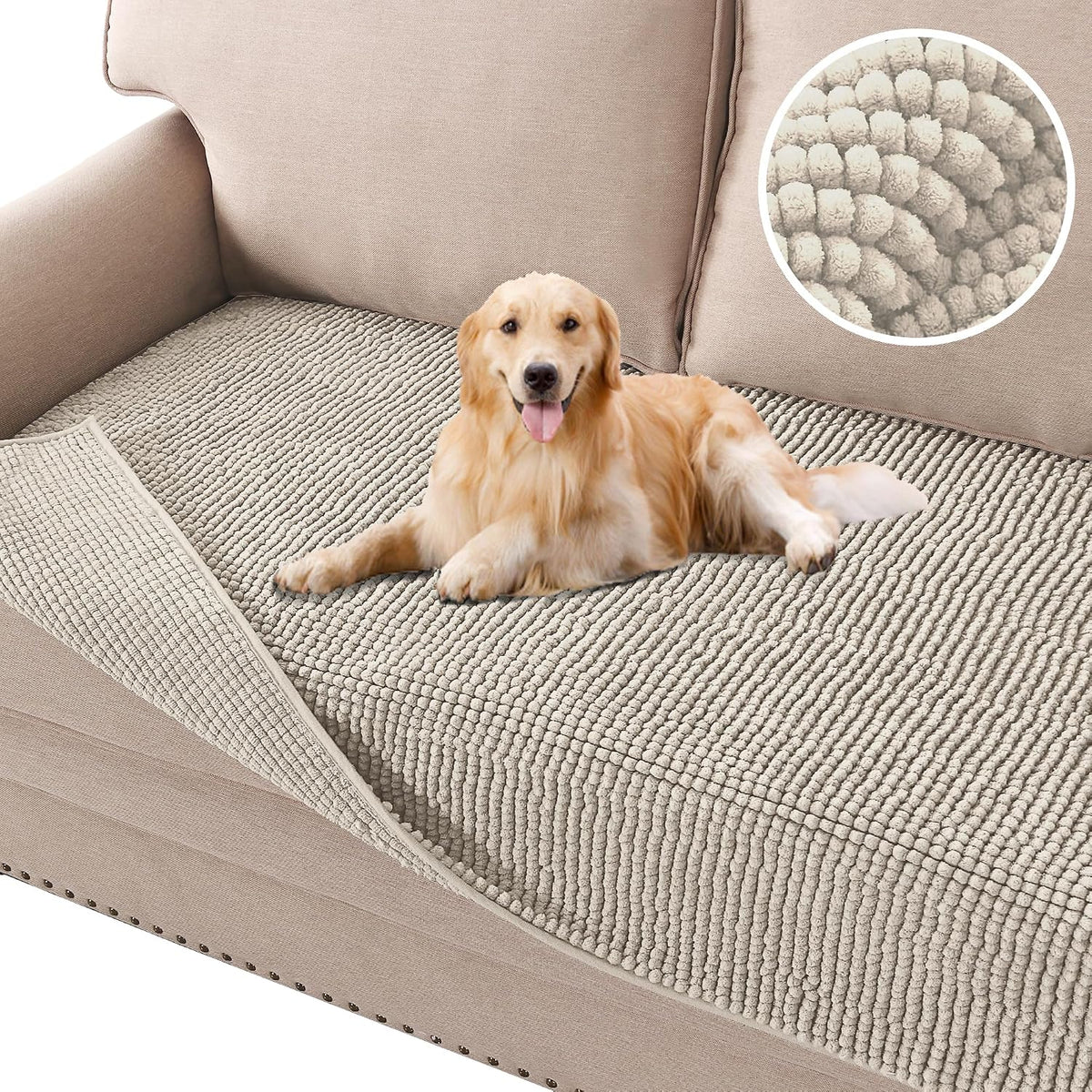 Plush Chenille Dog Bed Cover Thick Soft Sofa Cover for 3 Cushion Couch Anti Slip Couch Cover Furniture Protector for Dog, Pet, Cat (35" x 82", Ivory)