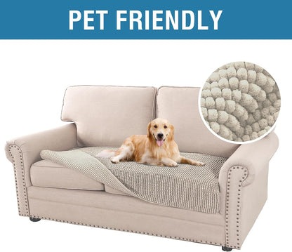 Plush Chenille Dog Bed Cover Thick Soft Sofa Cover for 3 Cushion Couch Anti Slip Couch Cover Furniture Protector for Dog, Pet, Cat (35" x 82", Ivory)