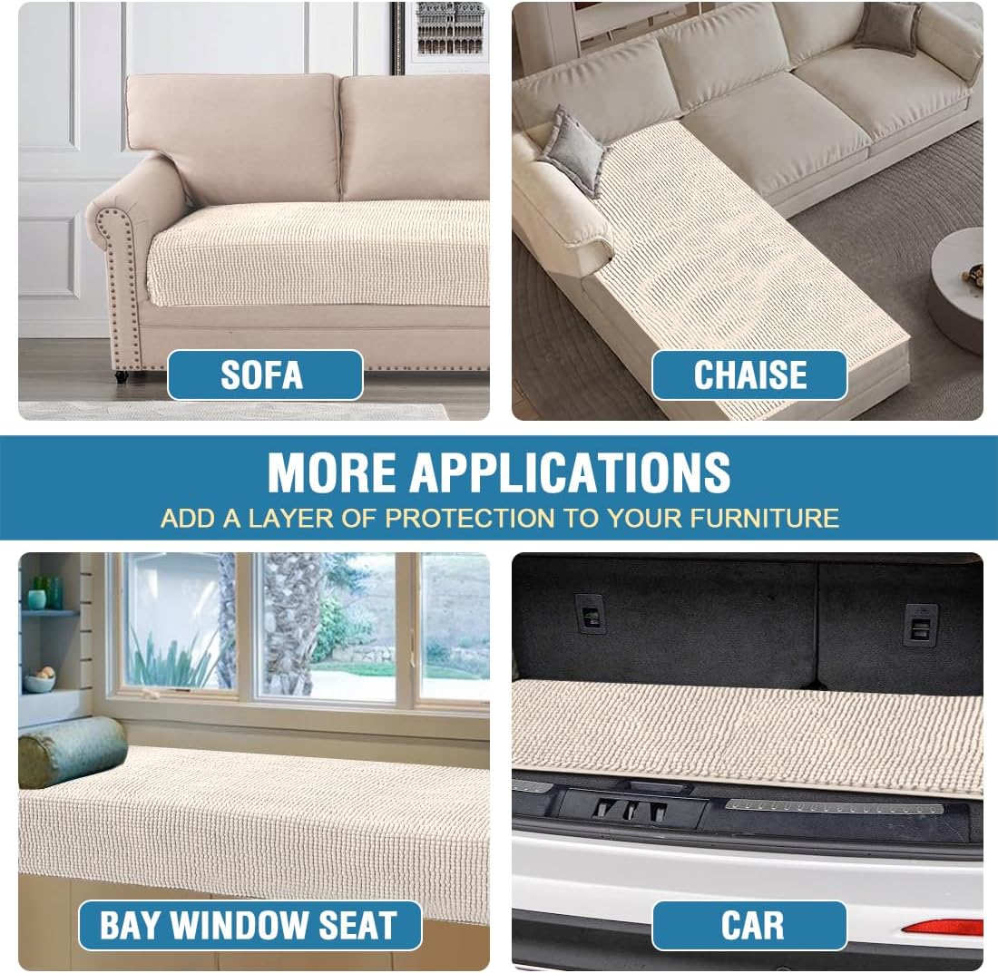 Plush Chenille Dog Bed Cover Thick Soft Sofa Cover for 3 Cushion Couch Anti Slip Couch Cover Furniture Protector for Dog, Pet, Cat (35" x 82", Ivory)