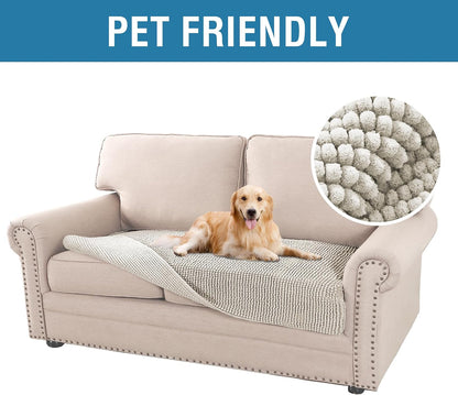 Plush Chenille Dog Bed Cover Thick Soft Sofa Cover for 3 Cushion Couch Anti Slip Couch Cover Furniture Protector for Dog, Pet, Cat (35" x 82", Ivory)