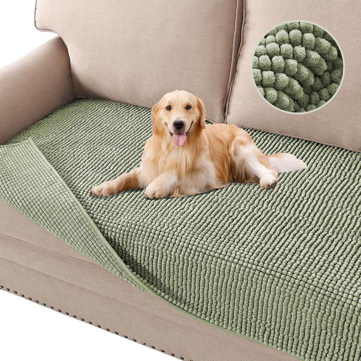 Plush Chenille Dog Bed Cover Thick Soft Sofa Cover for 3 Cushion Couch Anti Slip Couch Cover Furniture Protector for Dog, Pet, Cat (35" x 82", Ivory)
