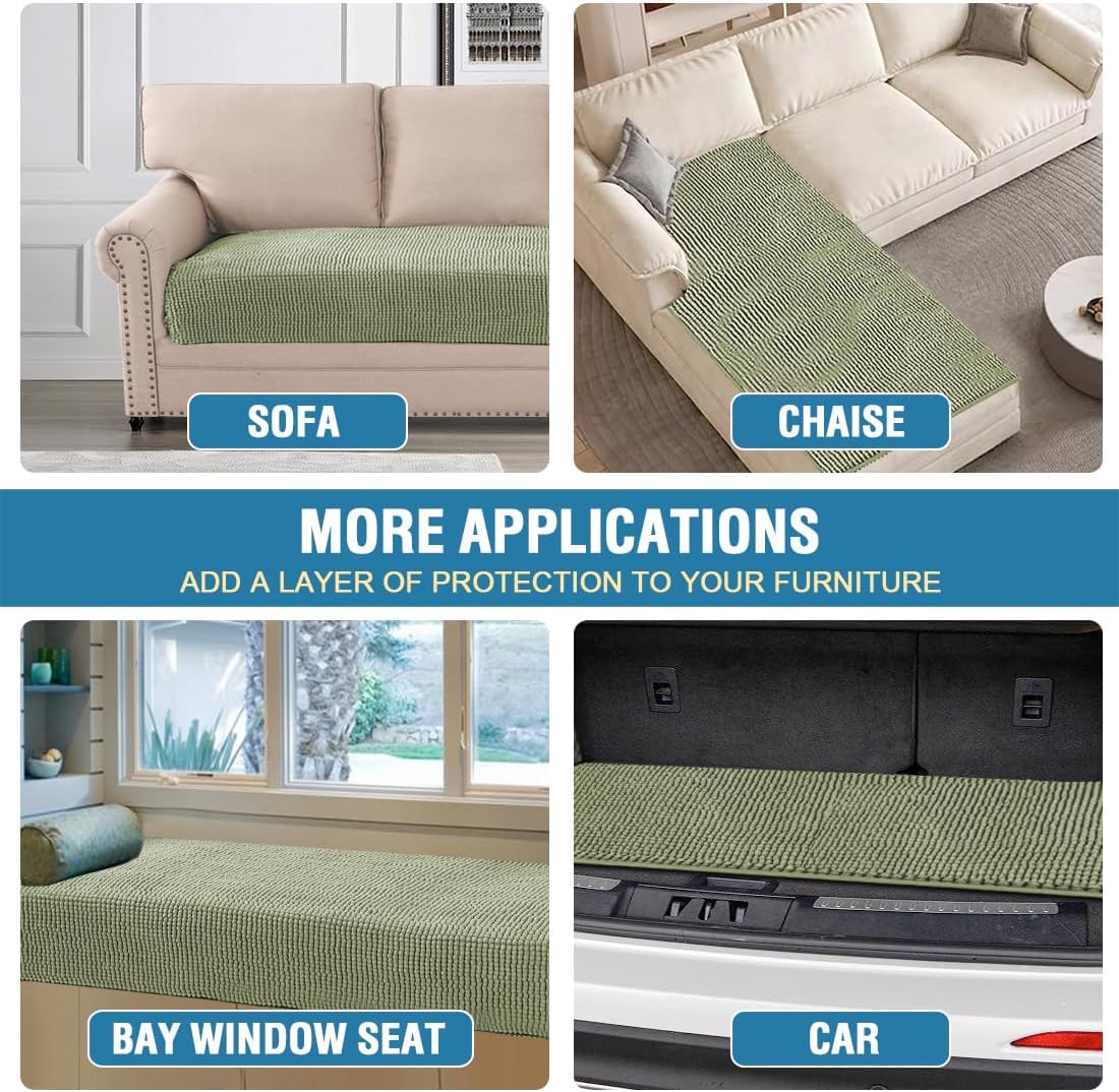 Plush Chenille Dog Bed Cover Thick Soft Sofa Cover for 3 Cushion Couch Anti Slip Couch Cover Furniture Protector for Dog, Pet, Cat (35" x 82", Ivory)