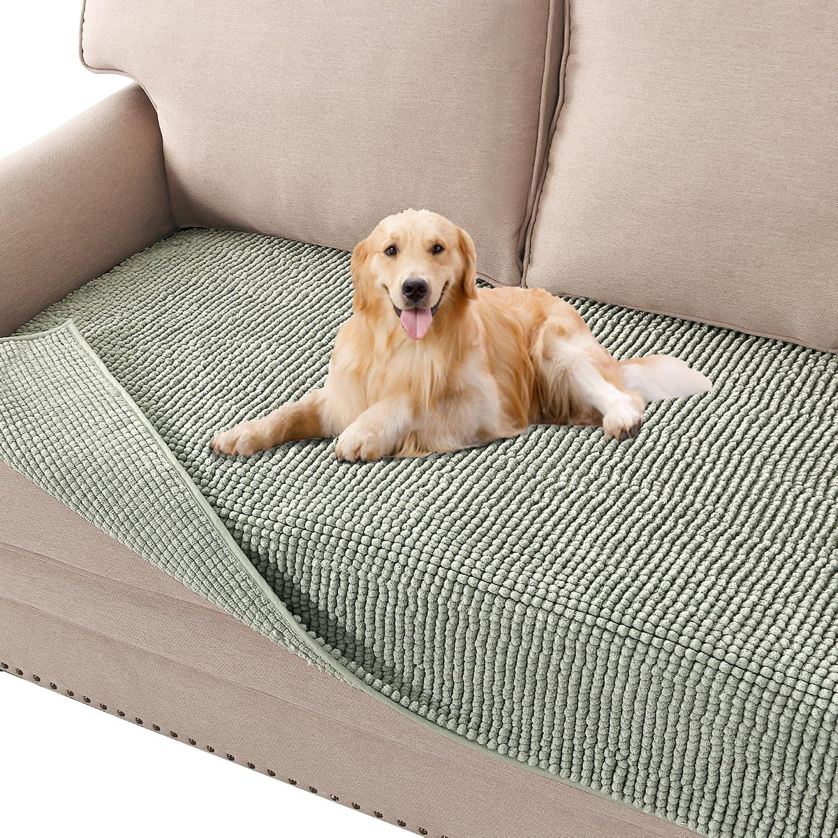 Plush Chenille Dog Bed Cover Thick Soft Sofa Cover for 3 Cushion Couch Anti Slip Couch Cover Furniture Protector for Dog, Pet, Cat (35" x 82", Ivory)