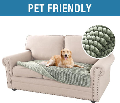 Plush Chenille Dog Bed Cover Thick Soft Sofa Cover for 3 Cushion Couch Anti Slip Couch Cover Furniture Protector for Dog, Pet, Cat (35" x 82", Ivory)