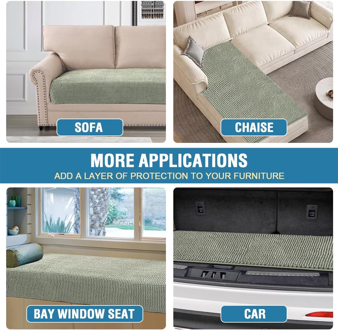 Plush Chenille Dog Bed Cover Thick Soft Sofa Cover for 3 Cushion Couch Anti Slip Couch Cover Furniture Protector for Dog, Pet, Cat (35" x 82", Ivory)