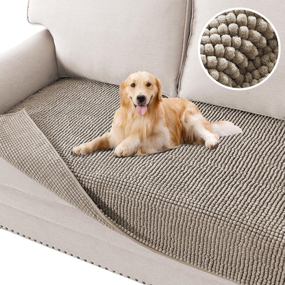 Plush Chenille Dog Bed Cover Thick Soft Sofa Cover for 3 Cushion Couch Anti Slip Couch Cover Furniture Protector for Dog, Pet, Cat (35" x 82", Ivory)