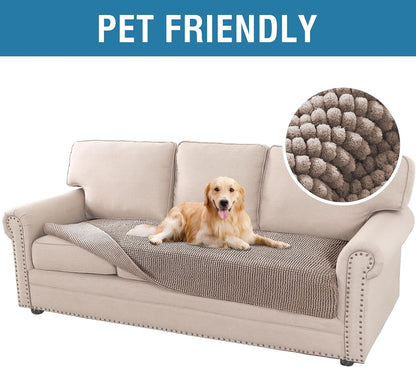 Plush Chenille Dog Bed Cover Thick Soft Sofa Cover for 3 Cushion Couch Anti Slip Couch Cover Furniture Protector for Dog, Pet, Cat (35" x 82", Ivory)