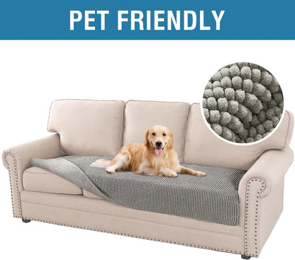 Plush Chenille Dog Bed Cover Thick Soft Sofa Cover for 3 Cushion Couch Anti Slip Couch Cover Furniture Protector for Dog, Pet, Cat (35" x 82", Ivory)