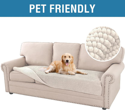 Plush Chenille Dog Bed Cover Thick Soft Sofa Cover for 3 Cushion Couch Anti Slip Couch Cover Furniture Protector for Dog, Pet, Cat (35" x 82", Ivory)