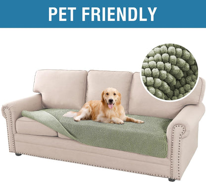 Plush Chenille Dog Bed Cover Thick Soft Sofa Cover for 3 Cushion Couch Anti Slip Couch Cover Furniture Protector for Dog, Pet, Cat (35" x 82", Ivory)
