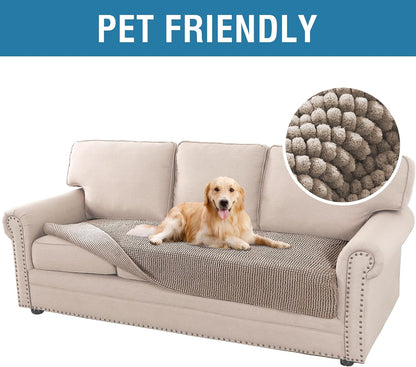 Plush Chenille Dog Bed Cover Thick Soft Sofa Cover for 3 Cushion Couch Anti Slip Couch Cover Furniture Protector for Dog, Pet, Cat (35" x 82", Ivory)
