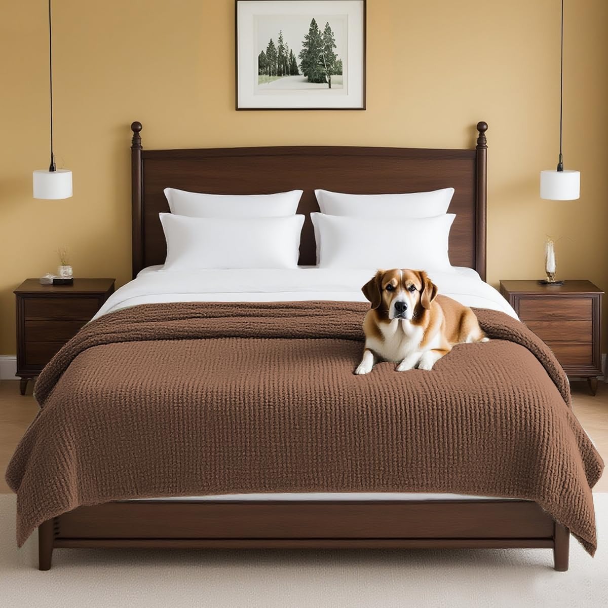 Plush Chenille Dog Bed Cover Thick Soft Sofa Cover for 3 Cushion Couch Anti Slip Couch Cover Furniture Protector for Dog, Pet, Cat (35" x 82", Ivory)