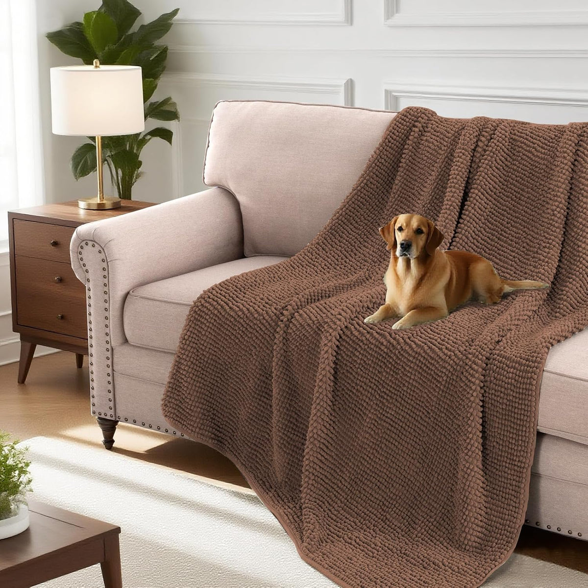 Plush Chenille Dog Bed Cover Thick Soft Sofa Cover for 3 Cushion Couch Anti Slip Couch Cover Furniture Protector for Dog, Pet, Cat (35" x 82", Ivory)