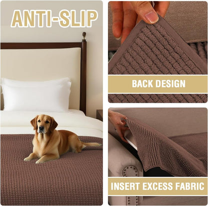 Plush Chenille Dog Bed Cover Thick Soft Sofa Cover for 3 Cushion Couch Anti Slip Couch Cover Furniture Protector for Dog, Pet, Cat (35" x 82", Ivory)