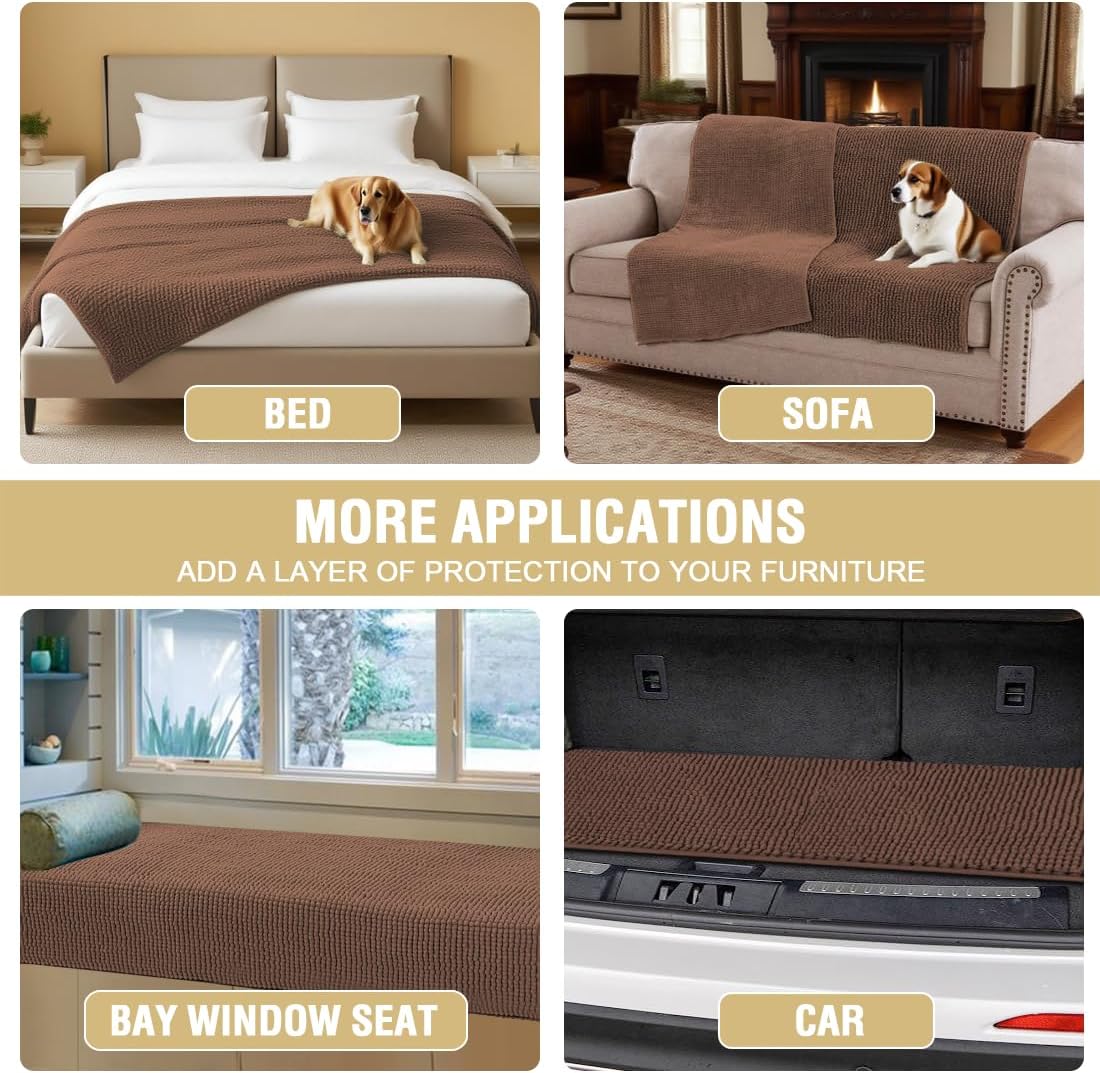 Plush Chenille Dog Bed Cover Thick Soft Sofa Cover for 3 Cushion Couch Anti Slip Couch Cover Furniture Protector for Dog, Pet, Cat (35" x 82", Ivory)