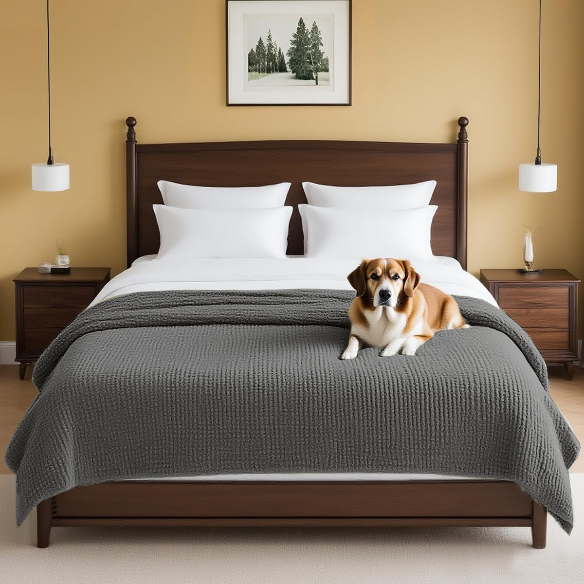 Plush Chenille Dog Bed Cover Thick Soft Sofa Cover for 3 Cushion Couch Anti Slip Couch Cover Furniture Protector for Dog, Pet, Cat (35" x 82", Ivory)