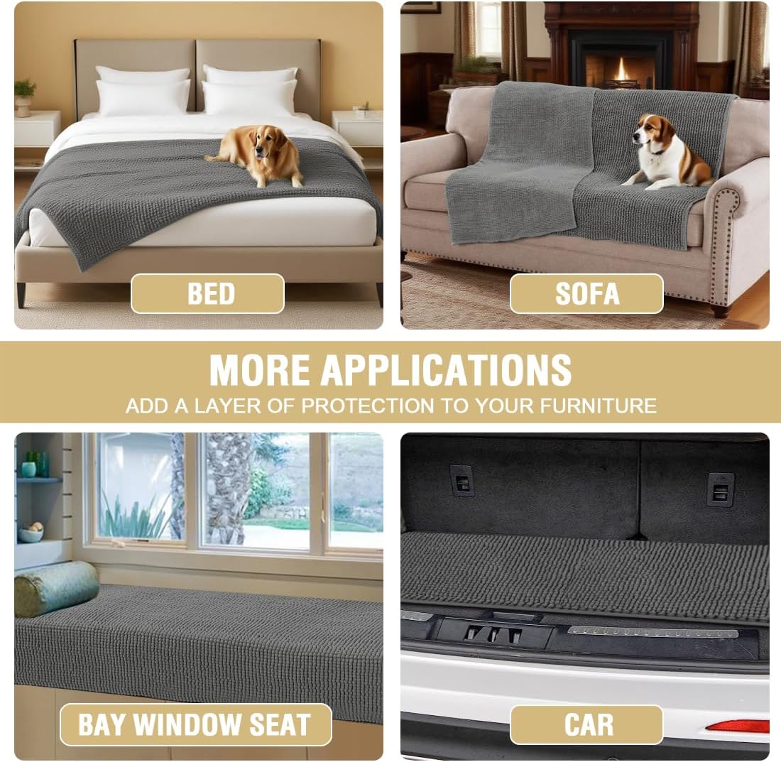 Plush Chenille Dog Bed Cover Thick Soft Sofa Cover for 3 Cushion Couch Anti Slip Couch Cover Furniture Protector for Dog, Pet, Cat (35" x 82", Ivory)
