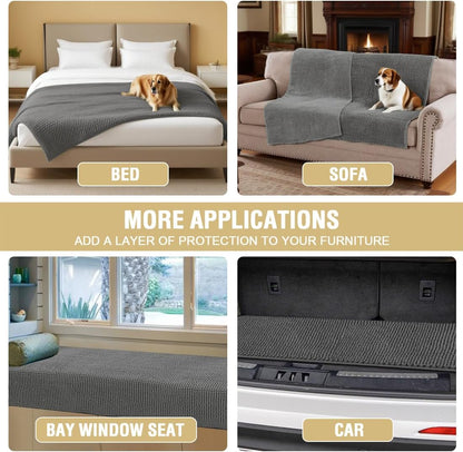 Plush Chenille Dog Bed Cover Thick Soft Sofa Cover for 3 Cushion Couch Anti Slip Couch Cover Furniture Protector for Dog, Pet, Cat (35" x 82", Ivory)