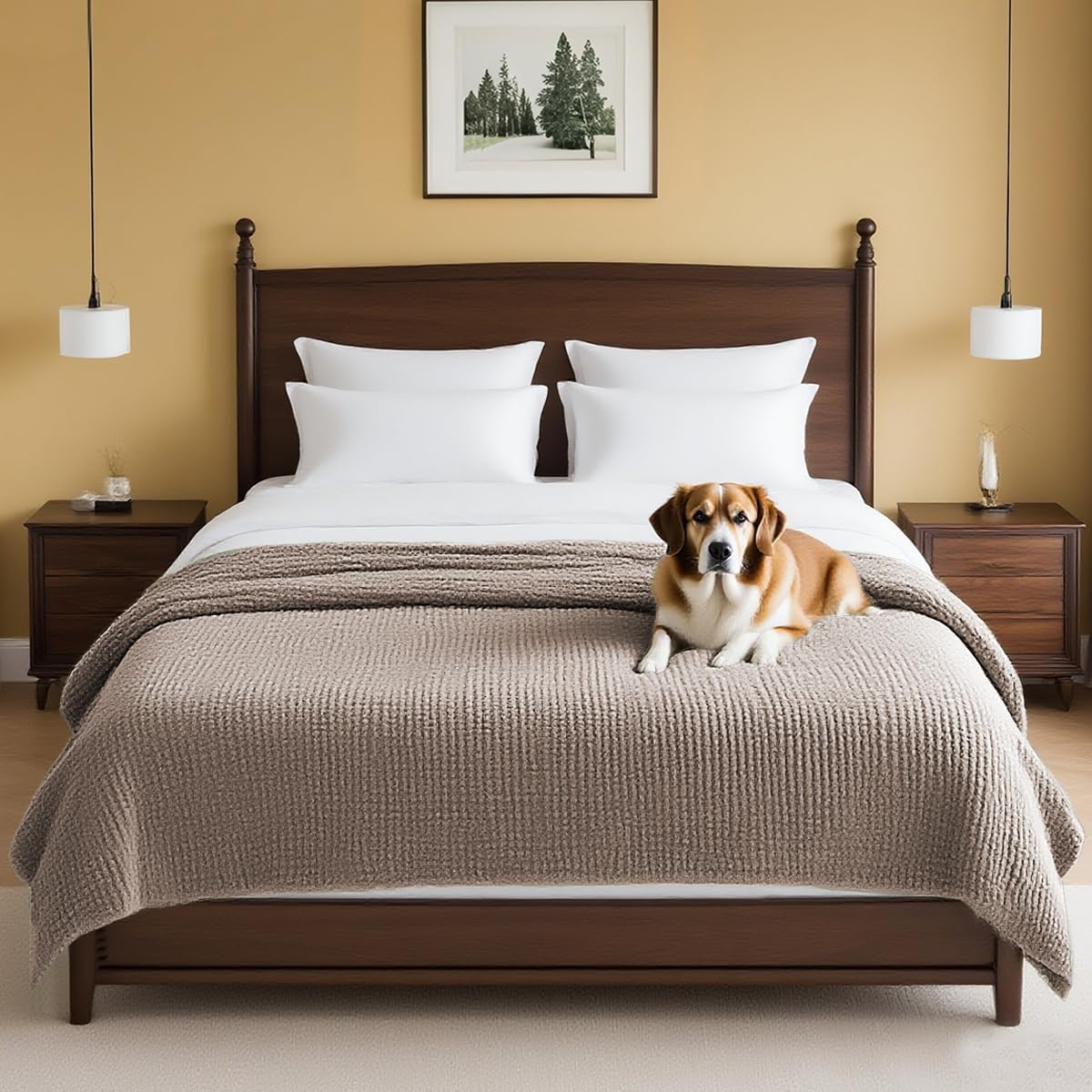 Plush Chenille Dog Bed Cover Thick Soft Sofa Cover for 3 Cushion Couch Anti Slip Couch Cover Furniture Protector for Dog, Pet, Cat (35" x 82", Ivory)