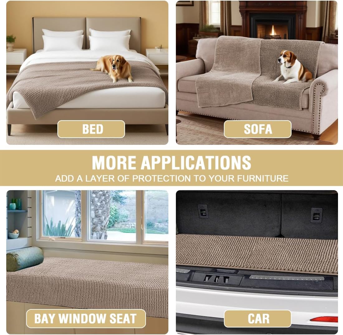 Plush Chenille Dog Bed Cover Thick Soft Sofa Cover for 3 Cushion Couch Anti Slip Couch Cover Furniture Protector for Dog, Pet, Cat (35" x 82", Ivory)