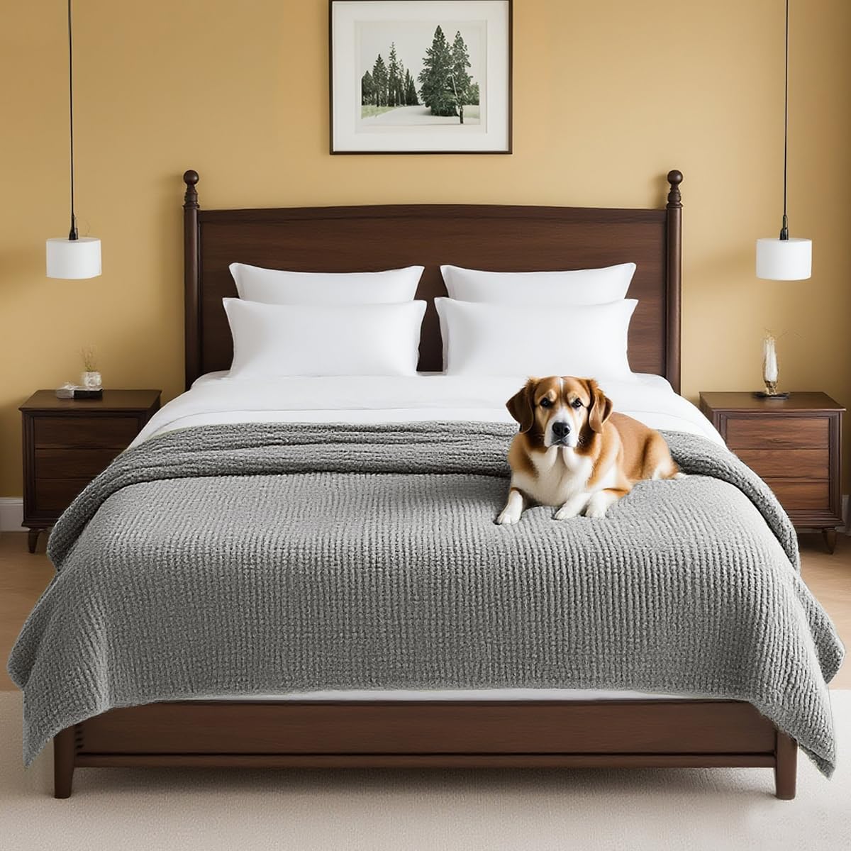 Plush Chenille Dog Bed Cover Thick Soft Sofa Cover for 3 Cushion Couch Anti Slip Couch Cover Furniture Protector for Dog, Pet, Cat (35" x 82", Ivory)