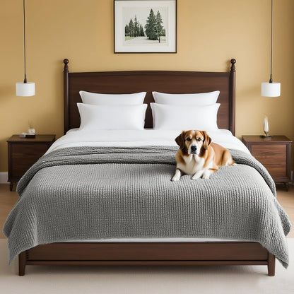 Plush Chenille Dog Bed Cover Thick Soft Sofa Cover for 3 Cushion Couch Anti Slip Couch Cover Furniture Protector for Dog, Pet, Cat (35" x 82", Ivory)