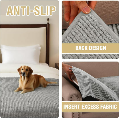 Plush Chenille Dog Bed Cover Thick Soft Sofa Cover for 3 Cushion Couch Anti Slip Couch Cover Furniture Protector for Dog, Pet, Cat (35" x 82", Ivory)