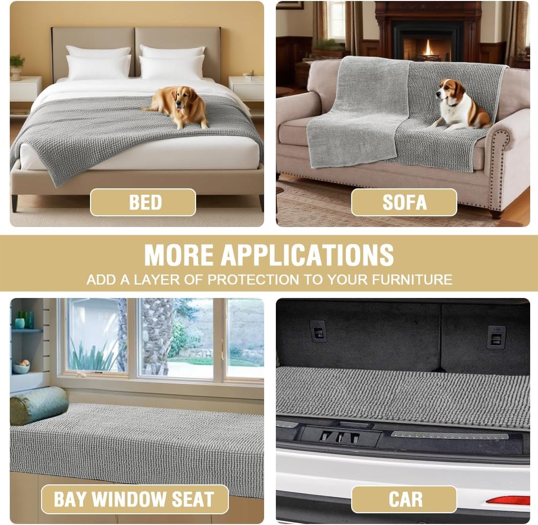 Plush Chenille Dog Bed Cover Thick Soft Sofa Cover for 3 Cushion Couch Anti Slip Couch Cover Furniture Protector for Dog, Pet, Cat (35" x 82", Ivory)