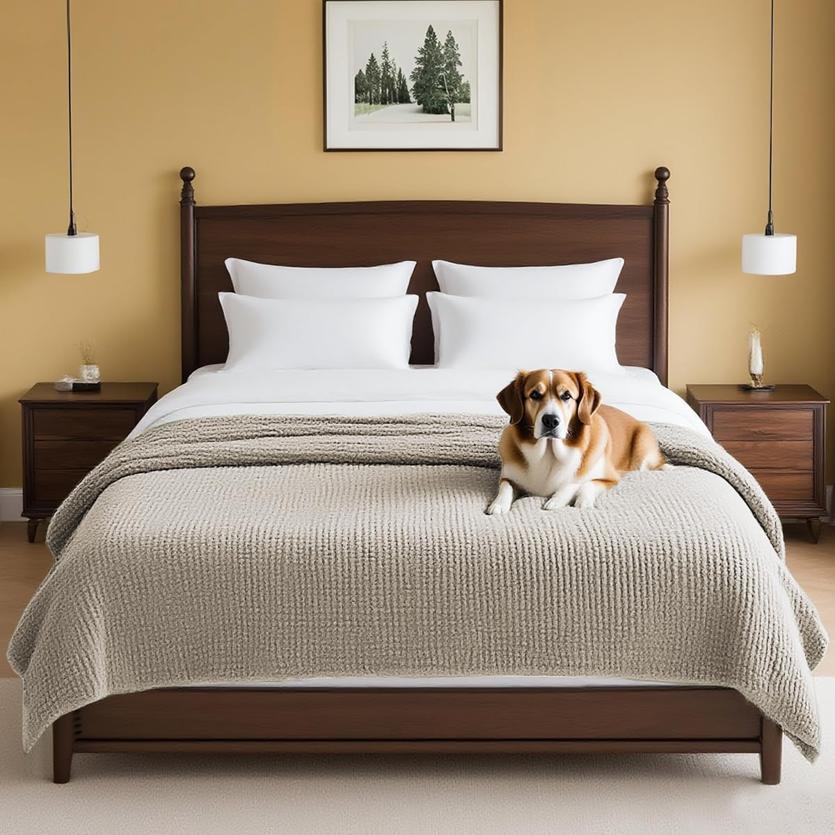 Plush Chenille Dog Bed Cover Thick Soft Sofa Cover for 3 Cushion Couch Anti Slip Couch Cover Furniture Protector for Dog, Pet, Cat (35" x 82", Ivory)