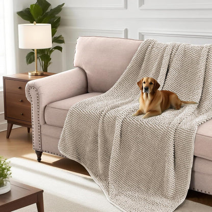 Plush Chenille Dog Bed Cover Thick Soft Sofa Cover for 3 Cushion Couch Anti Slip Couch Cover Furniture Protector for Dog, Pet, Cat (35" x 82", Ivory)