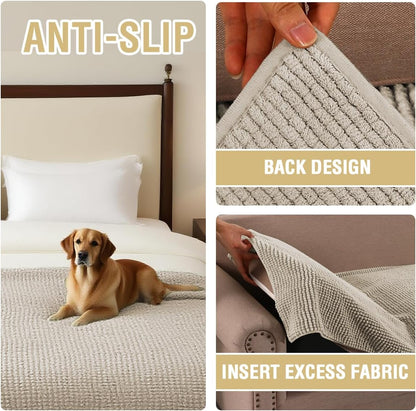 Plush Chenille Dog Bed Cover Thick Soft Sofa Cover for 3 Cushion Couch Anti Slip Couch Cover Furniture Protector for Dog, Pet, Cat (35" x 82", Ivory)