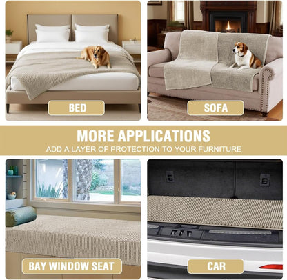 Plush Chenille Dog Bed Cover Thick Soft Sofa Cover for 3 Cushion Couch Anti Slip Couch Cover Furniture Protector for Dog, Pet, Cat (35" x 82", Ivory)
