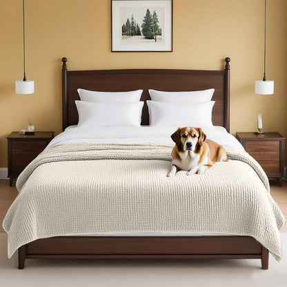 Plush Chenille Dog Bed Cover Thick Soft Sofa Cover for 3 Cushion Couch Anti Slip Couch Cover Furniture Protector for Dog, Pet, Cat (35" x 82", Ivory)