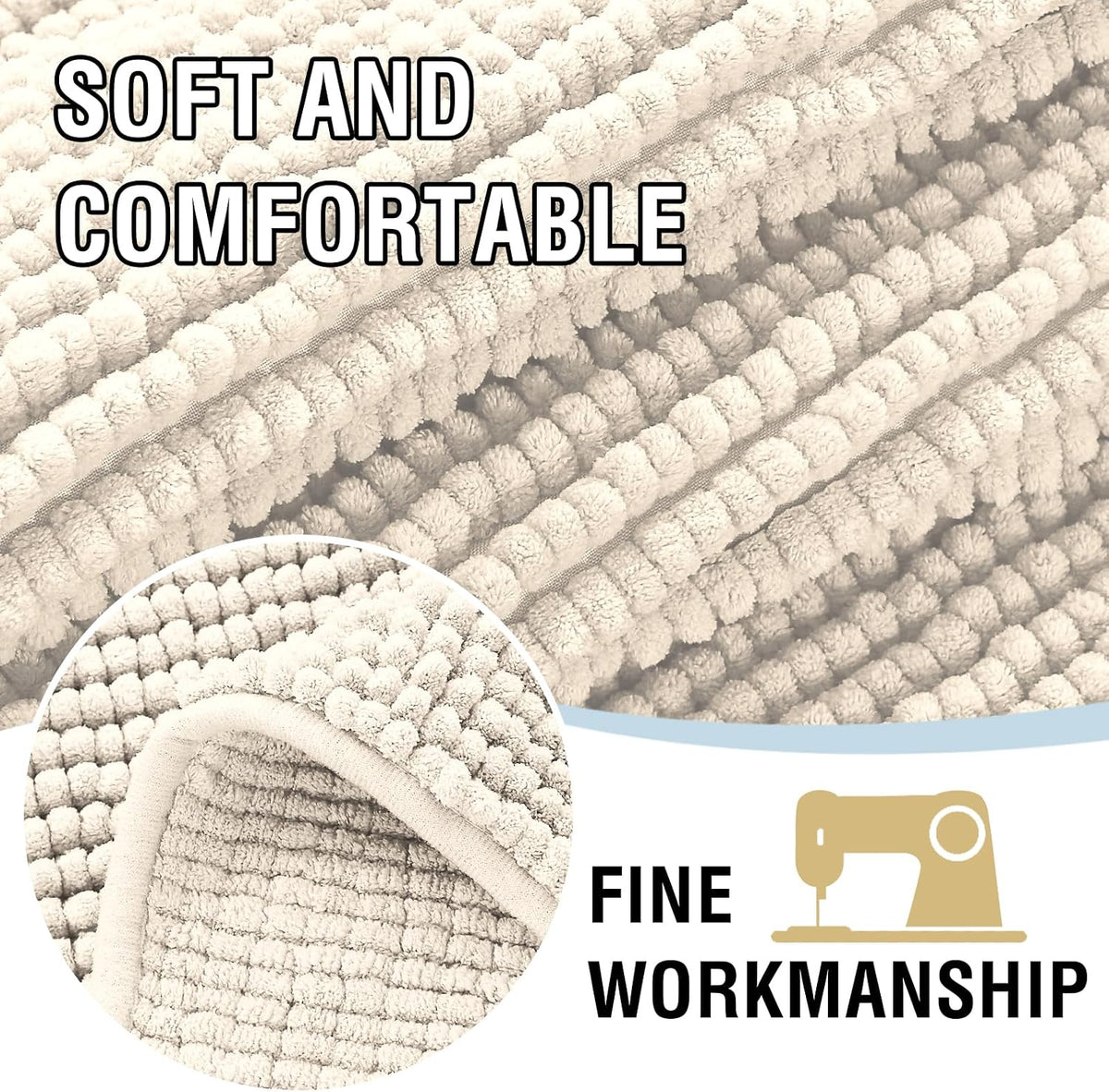 Plush Chenille Dog Bed Cover Thick Soft Sofa Cover for 3 Cushion Couch Anti Slip Couch Cover Furniture Protector for Dog, Pet, Cat (35" x 82", Ivory)