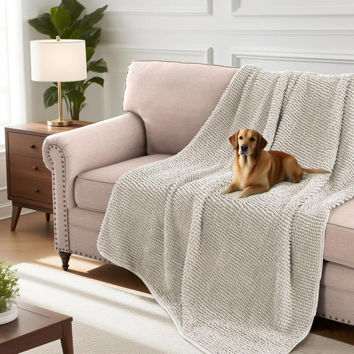 Plush Chenille Dog Bed Cover Thick Soft Sofa Cover for 3 Cushion Couch Anti Slip Couch Cover Furniture Protector for Dog, Pet, Cat (35" x 82", Ivory)