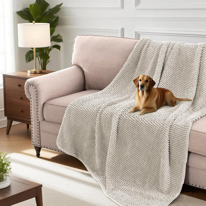 Plush Chenille Dog Bed Cover Thick Soft Sofa Cover for 3 Cushion Couch Anti Slip Couch Cover Furniture Protector for Dog, Pet, Cat (35" x 82", Ivory)
