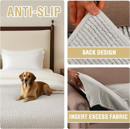 Plush Chenille Dog Bed Cover Thick Soft Sofa Cover for 3 Cushion Couch Anti Slip Couch Cover Furniture Protector for Dog, Pet, Cat (35" x 82", Ivory)