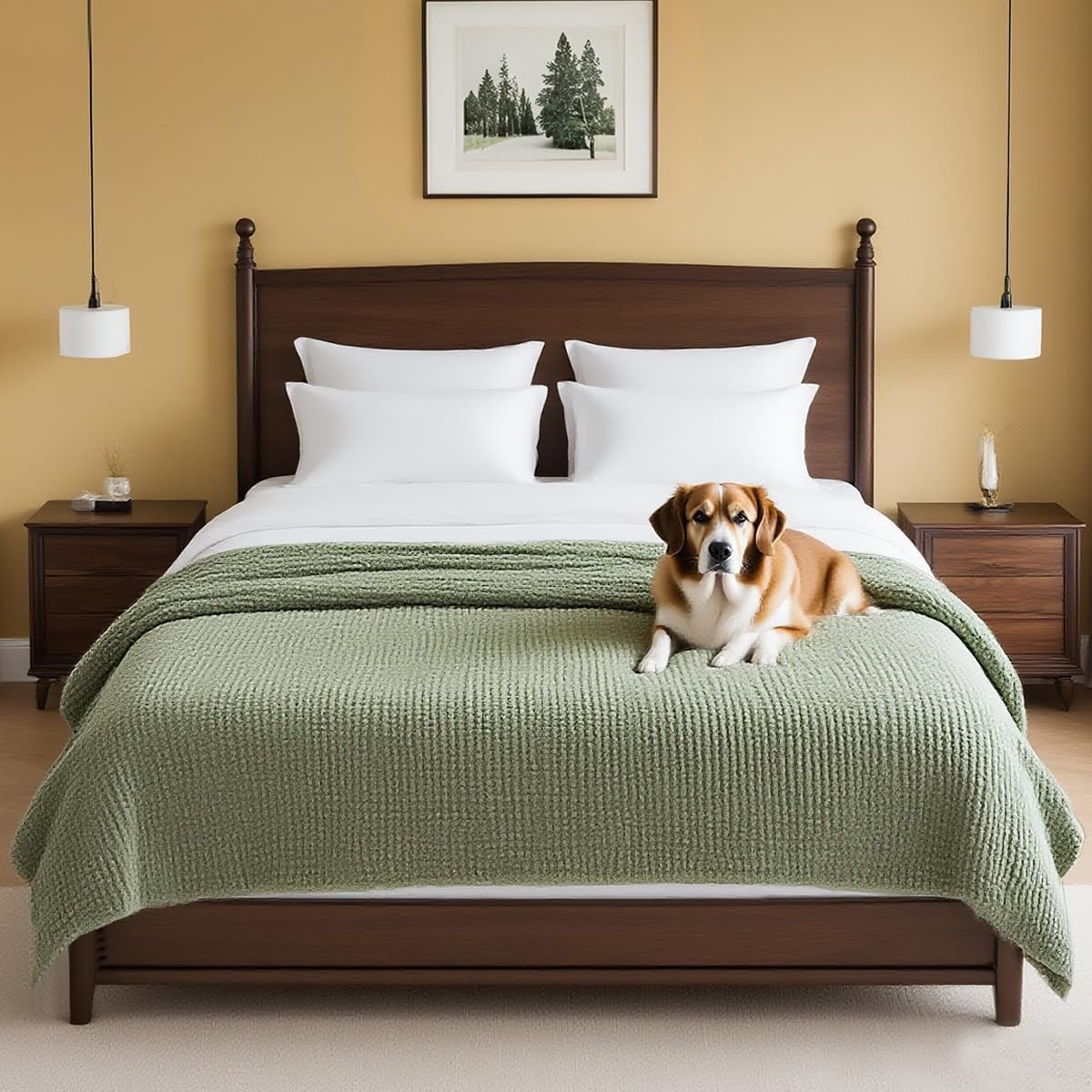 Plush Chenille Dog Bed Cover Thick Soft Sofa Cover for 3 Cushion Couch Anti Slip Couch Cover Furniture Protector for Dog, Pet, Cat (35" x 82", Ivory)