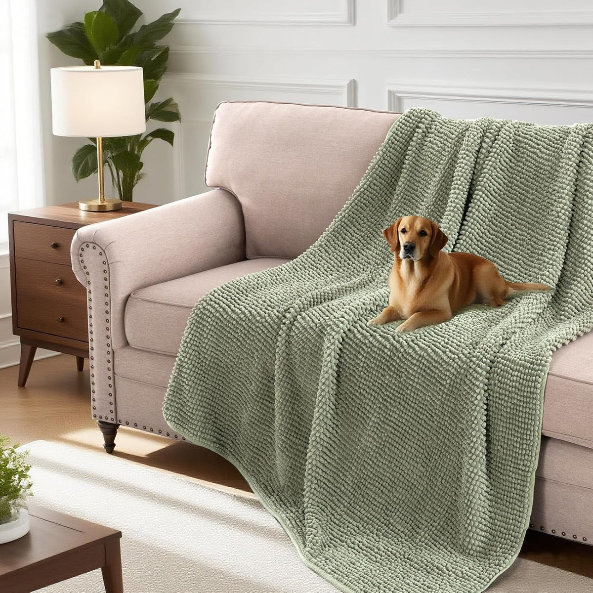 Plush Chenille Dog Bed Cover Thick Soft Sofa Cover for 3 Cushion Couch Anti Slip Couch Cover Furniture Protector for Dog, Pet, Cat (35" x 82", Ivory)
