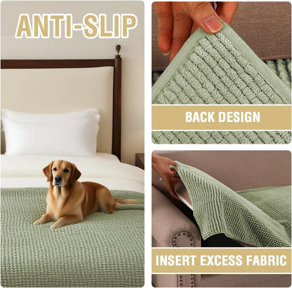 Plush Chenille Dog Bed Cover Thick Soft Sofa Cover for 3 Cushion Couch Anti Slip Couch Cover Furniture Protector for Dog, Pet, Cat (35" x 82", Ivory)