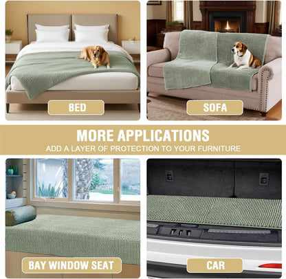 Plush Chenille Dog Bed Cover Thick Soft Sofa Cover for 3 Cushion Couch Anti Slip Couch Cover Furniture Protector for Dog, Pet, Cat (35" x 82", Ivory)