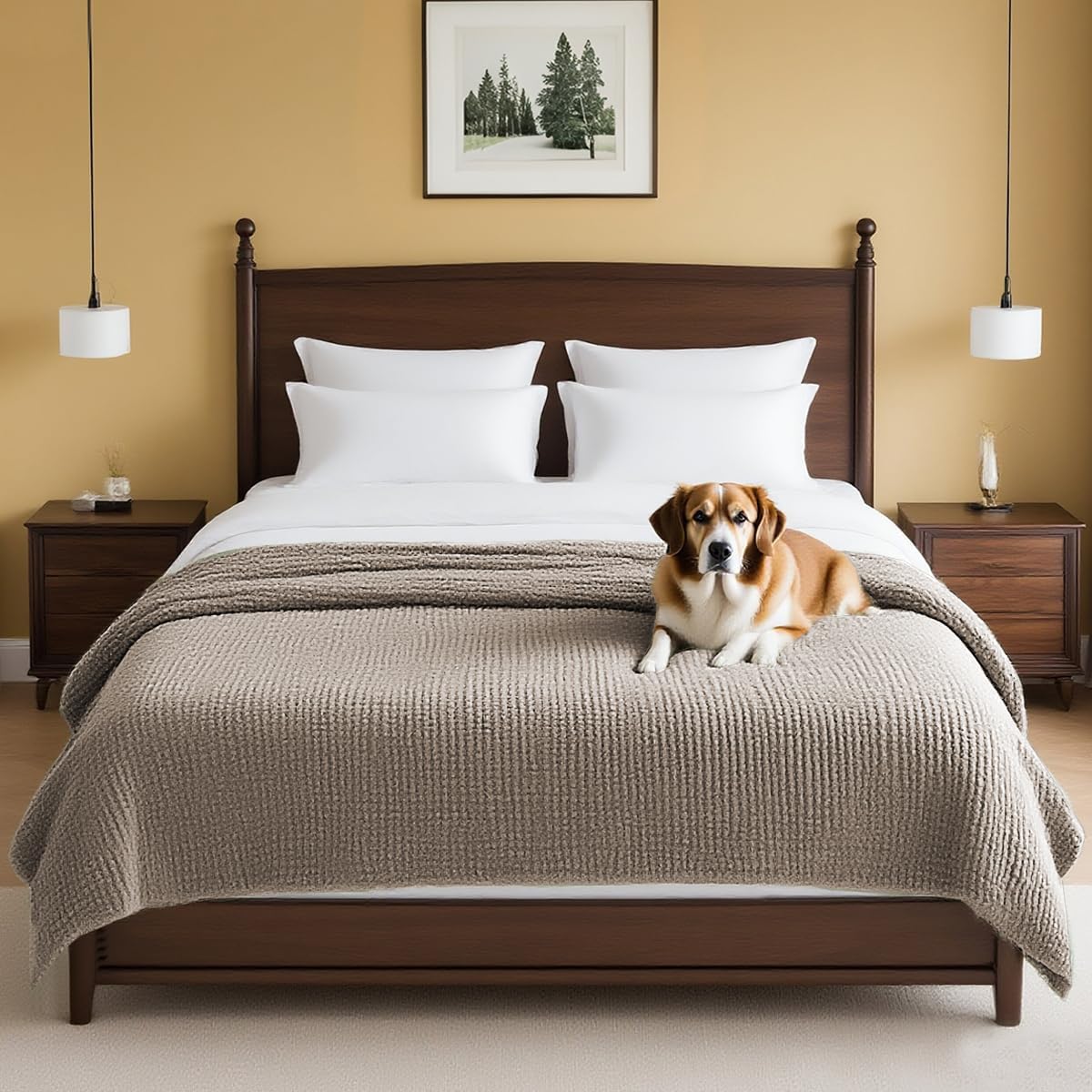 Plush Chenille Dog Bed Cover Thick Soft Sofa Cover for 3 Cushion Couch Anti Slip Couch Cover Furniture Protector for Dog, Pet, Cat (35" x 82", Ivory)