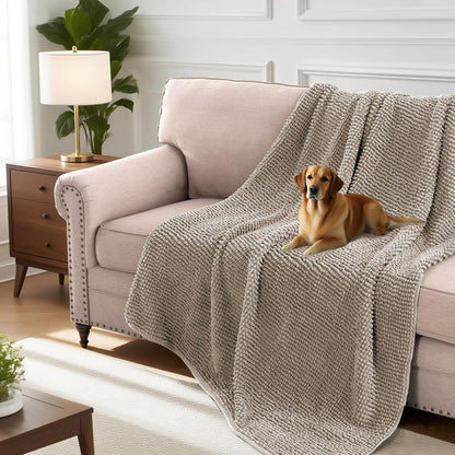 Plush Chenille Dog Bed Cover Thick Soft Sofa Cover for 3 Cushion Couch Anti Slip Couch Cover Furniture Protector for Dog, Pet, Cat (35" x 82", Ivory)